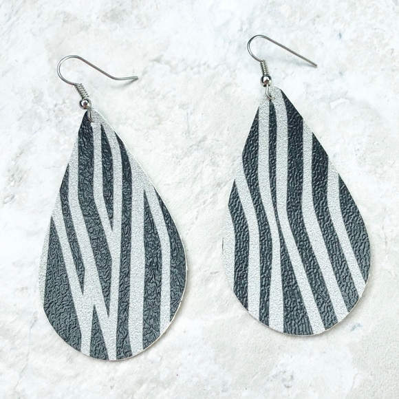 Handmade 3.5” Faux Leather Earrings - Picture 5 of 5